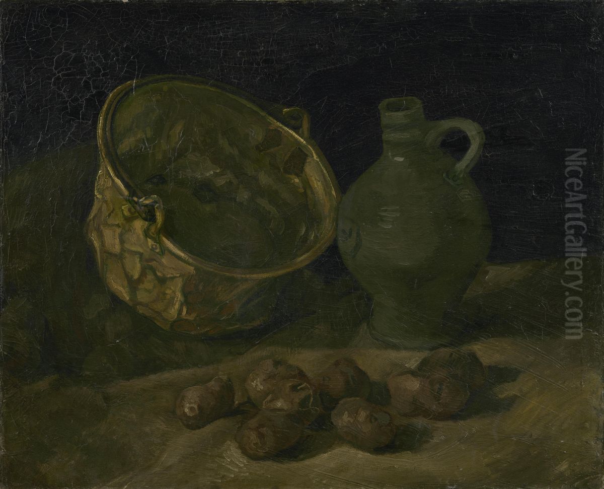 Stilleven met koperen ketel en kruik Oil Painting by Vincent Van Gogh