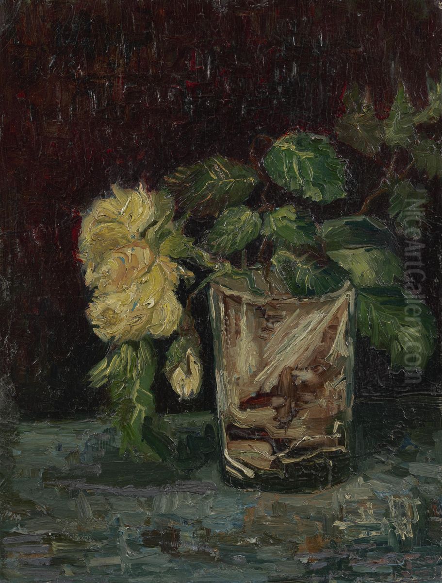 Glass with Yellow Roses Oil Painting by Vincent Van Gogh