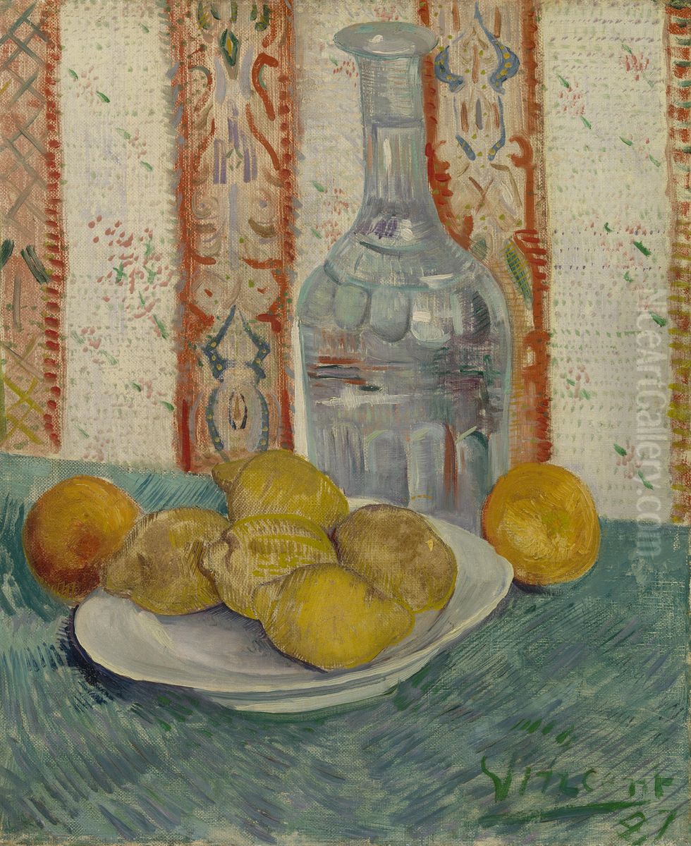 Carafe and Dish with Citrus Fruit Oil Painting by Vincent Van Gogh