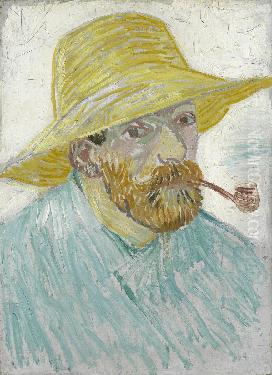 Self-Portrait with Pipe and Straw Hat Oil Painting by Vincent Van Gogh