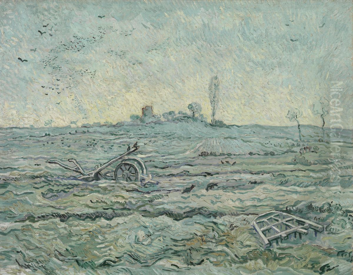 Ondergesneeuwd veld met een eg (naar Millet) Oil Painting by Vincent Van Gogh