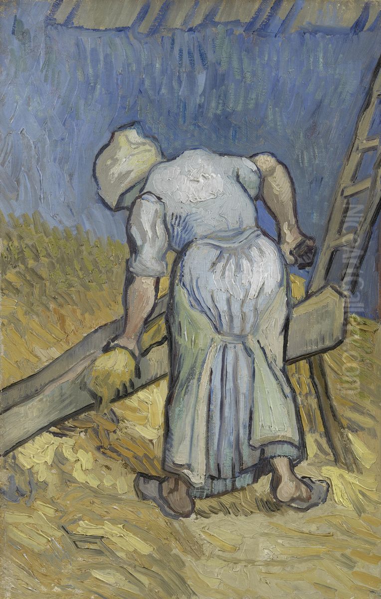 Peasant Woman Bruising Flax (after Millet) Oil Painting by Vincent Van Gogh