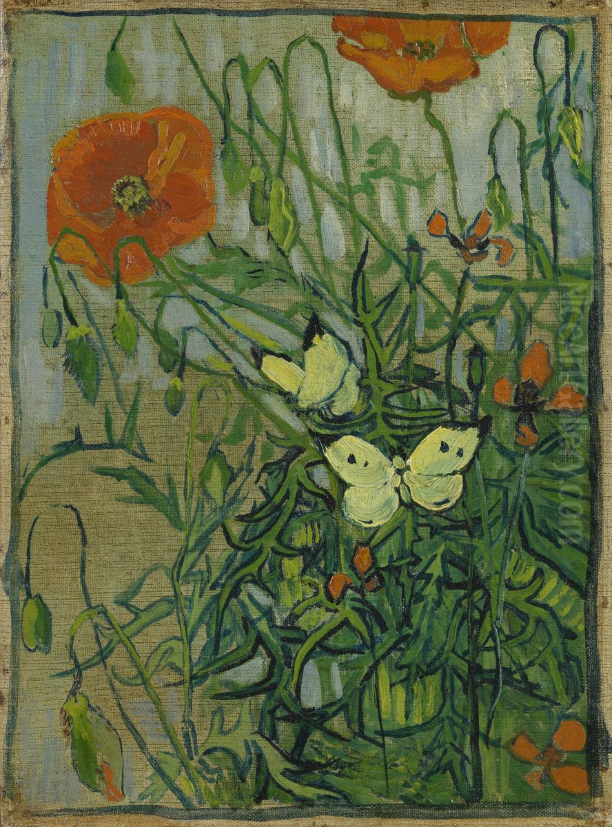 Vlinders en klaprozen Oil Painting by Vincent Van Gogh