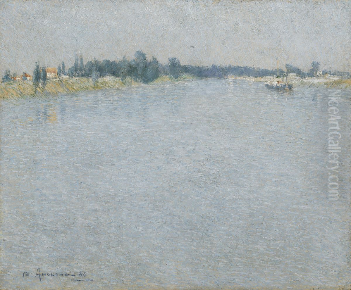 The Seine, Morning (Saint-Ouen) Oil Painting by Charles Angrand