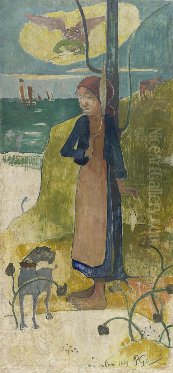Jeune Bretonne au rouet, ou Jeanne d'Arc Oil Painting by Paul Gauguin