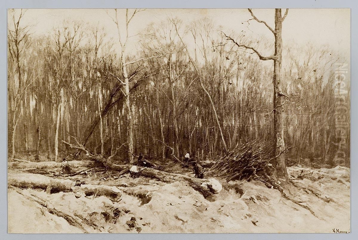 Houthakkers Oil Painting by Anton Mauve