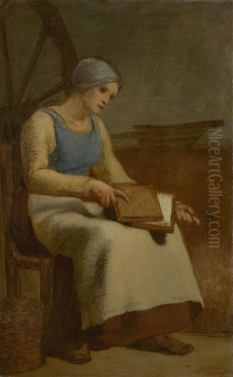 Woman Carding Wool Oil Painting by Jean-Francois Millet