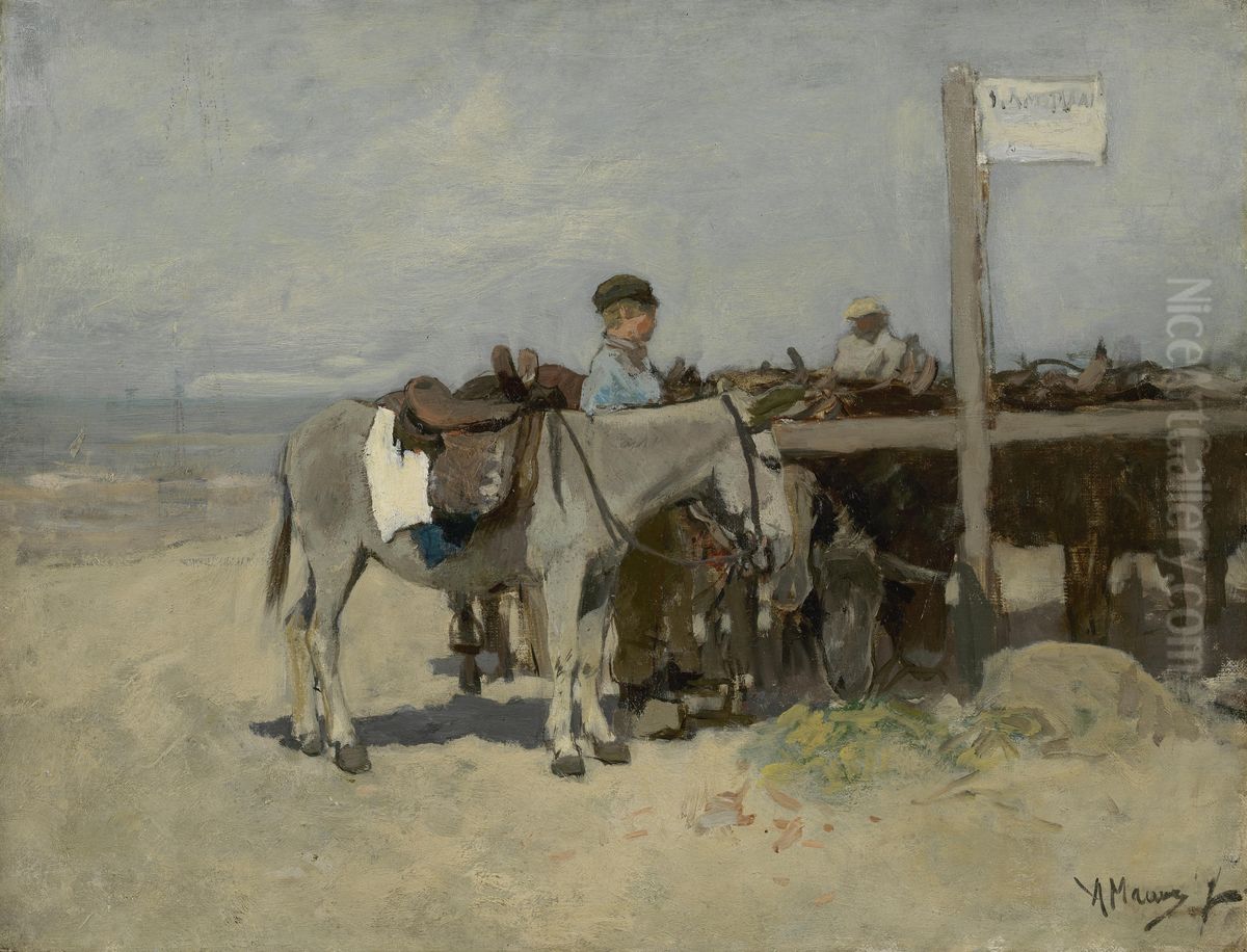 Donkey Stand on the Beach at Scheveningen Oil Painting by Anton Mauve