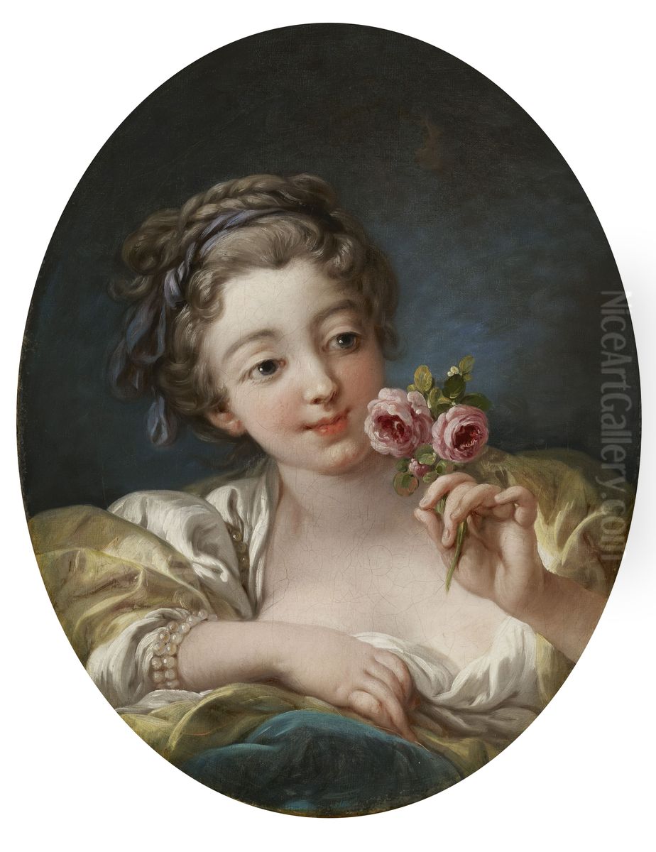 Girl with Roses Oil Painting by Francois Boucher