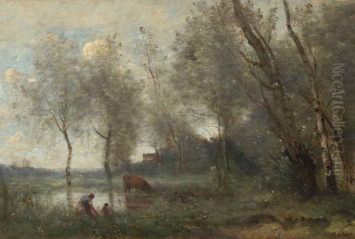 The Pond Oil Painting by Jean-Baptiste Camille Corot