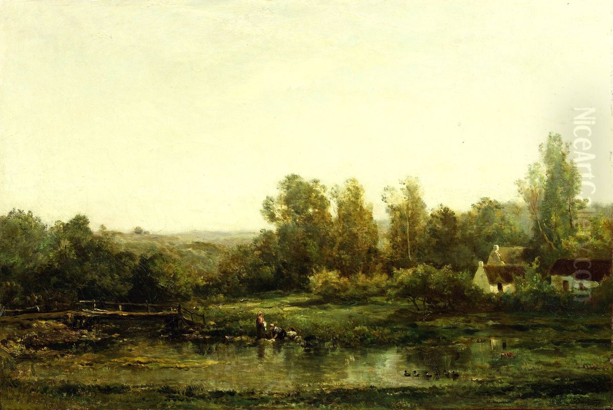 The Washerwomen Oil Painting by Charles-Francois Daubigny