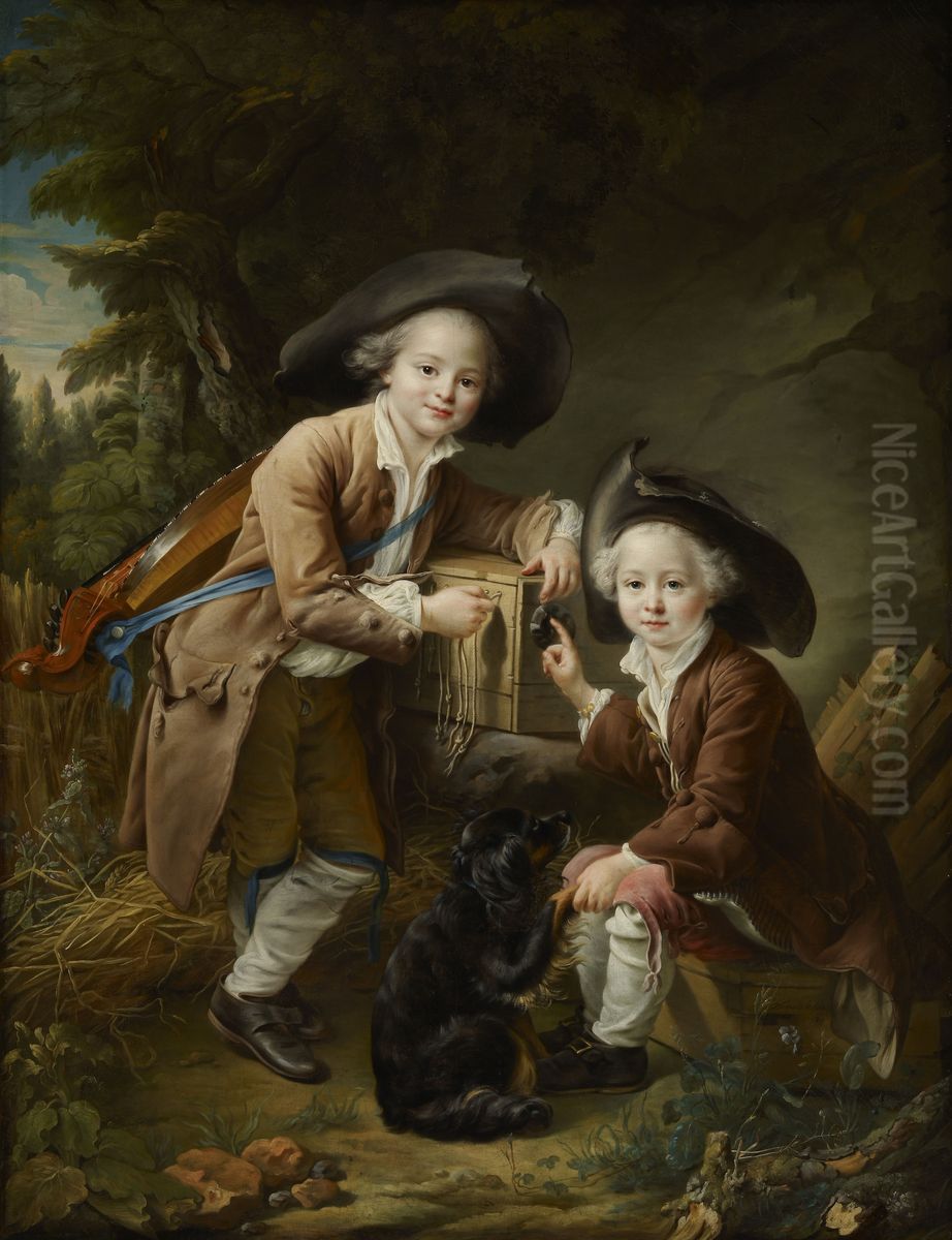 The Comte and Chevalier de Choiseul as Savoyards Oil Painting by Francois-Hubert Drouais