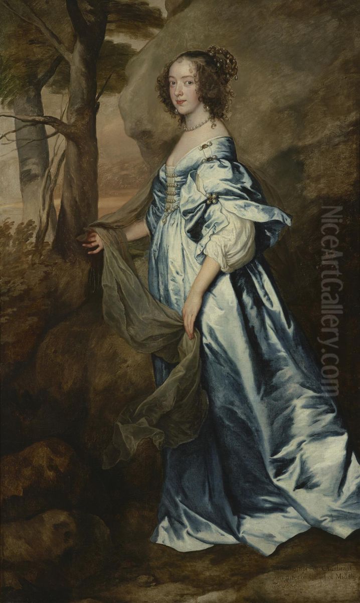 Portrait of Lady Anne Carey, later Viscountess Claneboye and Countess of Clanbrassil (?-?), wife of James Hamilton, 1st Earl of Clanbrassill (?-1659) Oil Painting by Sir Anthony Van Dyck