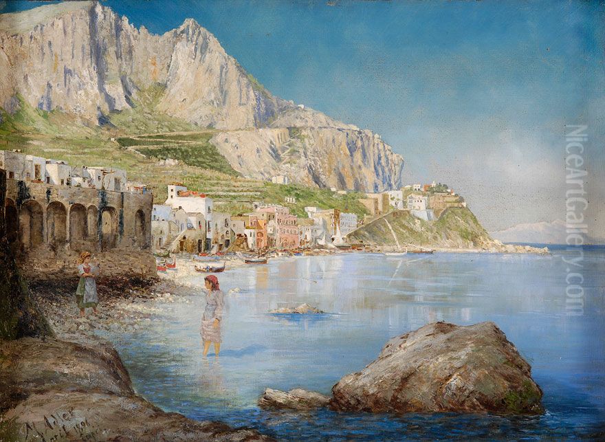 Beach Scene in Capri Oil Painting by Mor Adler