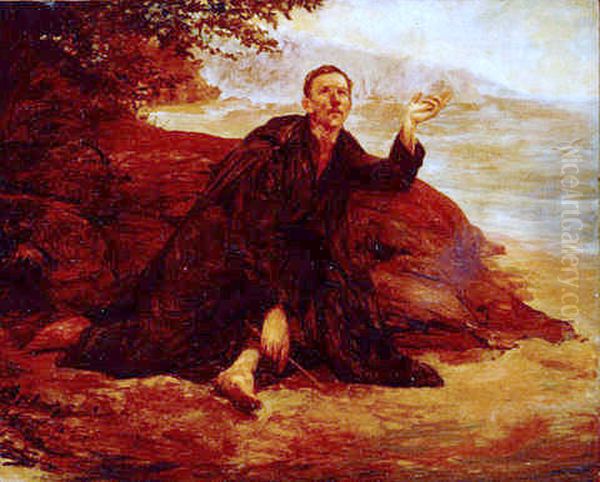 Anchieta writing the poem to the Virgin Oil Painting by Lucilio de Albuquerque