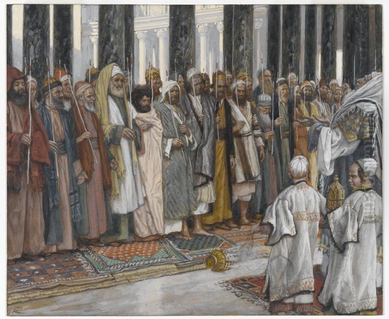 L'epreuve des pretendants au mariage de la sainte Vierge Oil Painting by James Jacques Joseph Tissot