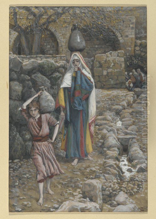 Jesus et sa mere a la fontaine Oil Painting by James Jacques Joseph Tissot