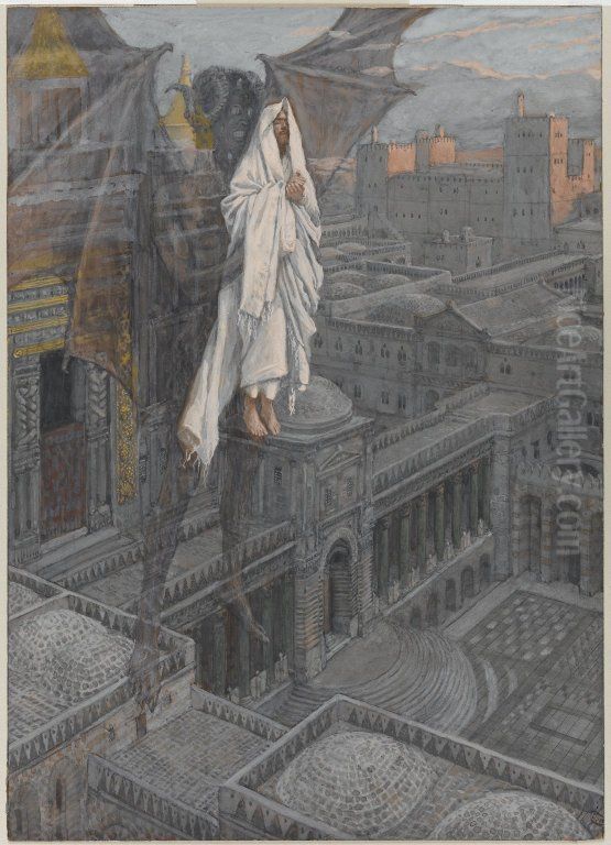 Jesus Carried up to a Pinnacle of the Temple Oil Painting by James Jacques Joseph Tissot