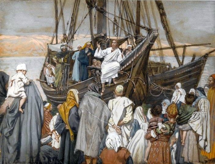 Jesus preche dans une barque Oil Painting by James Jacques Joseph Tissot
