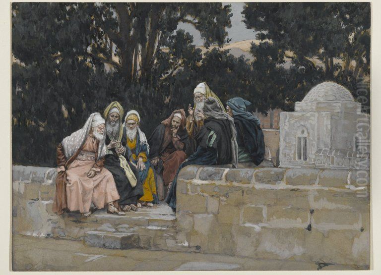 Les pharisiens et les herodiens conspirent contre Jesus Oil Painting by James Jacques Joseph Tissot