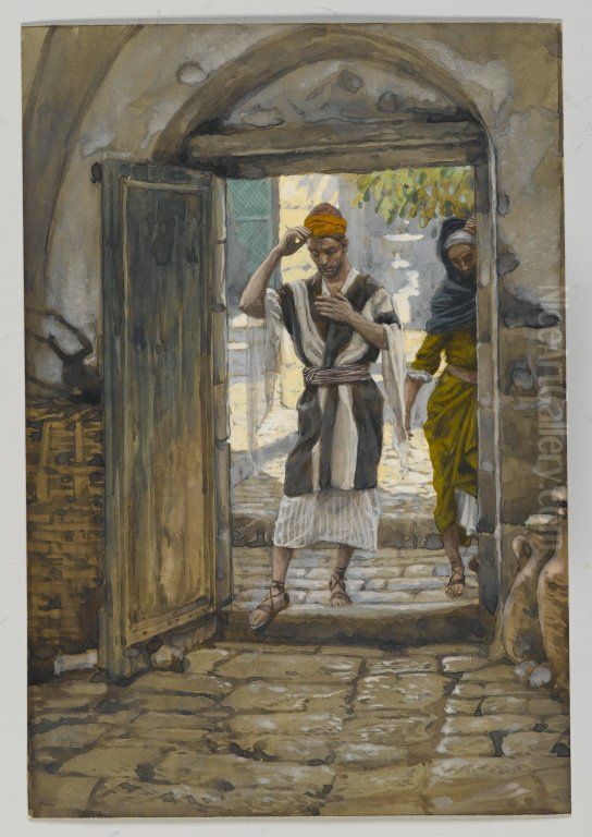 On Entering the House, Salute It Oil Painting by James Jacques Joseph Tissot