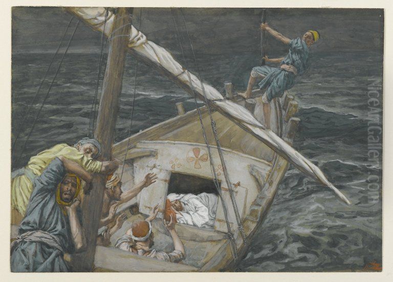 Jesus dormant pendant la tempete Oil Painting by James Jacques Joseph Tissot