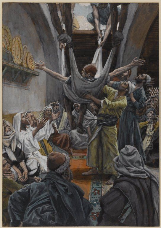 The Palsied Man Let Down through the Roof Oil Painting by James Jacques Joseph Tissot