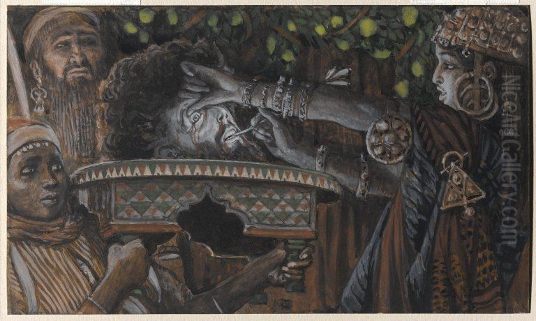 La tete de saint Jean-Baptiste dans le plat Oil Painting by James Jacques Joseph Tissot