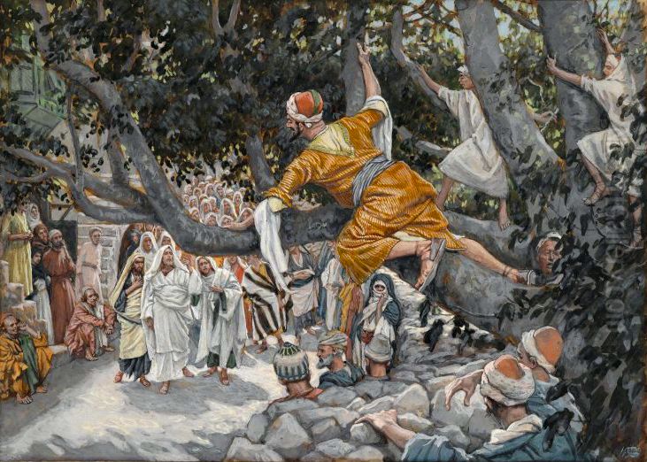 Zachee sur le sycomore attendant le passage de Jesus Oil Painting by James Jacques Joseph Tissot