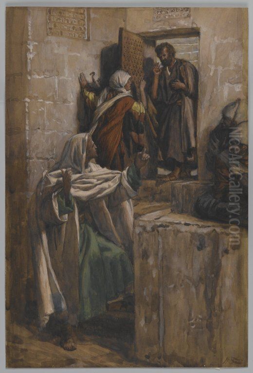 Premier reniement de Saint Pierre Oil Painting by James Jacques Joseph Tissot