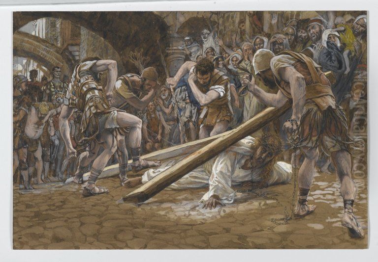 Jesus Falls Beneath the Cross Oil Painting by James Jacques Joseph Tissot
