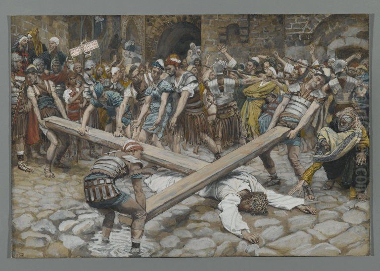Simon de Cyrene contraint de porter la Croix avec Jesus Oil Painting by James Jacques Joseph Tissot
