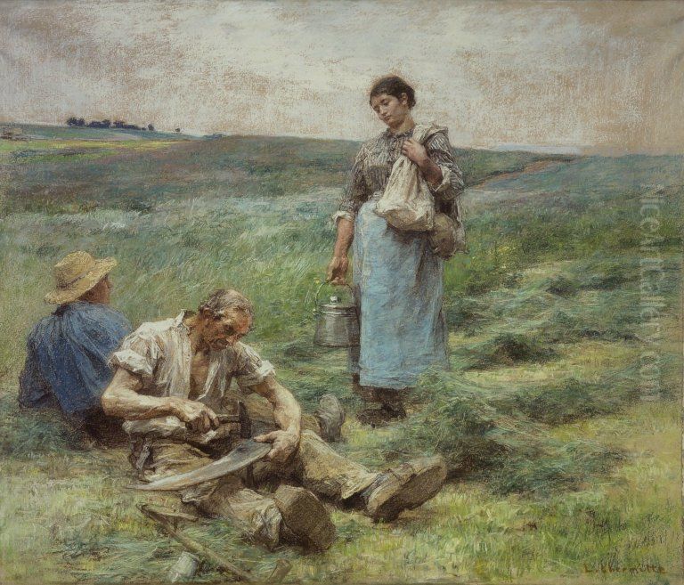 La soupe du vieux faucheur Oil Painting by Leon Augustin Lhermitte