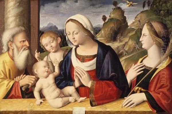 Holy Family with Saints John the Baptist and Catherine of Alexandria Oil Painting by Marco Palmezzano