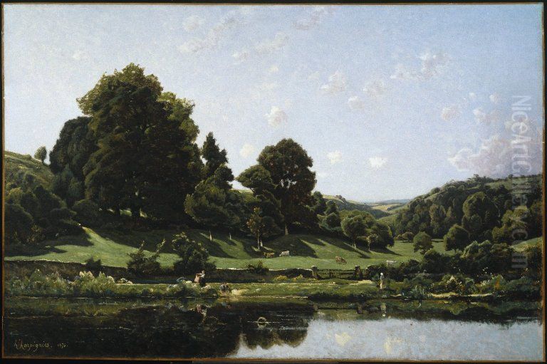 A Meadow in the Bourbonnais, Morning Oil Painting by Henri Harpignies