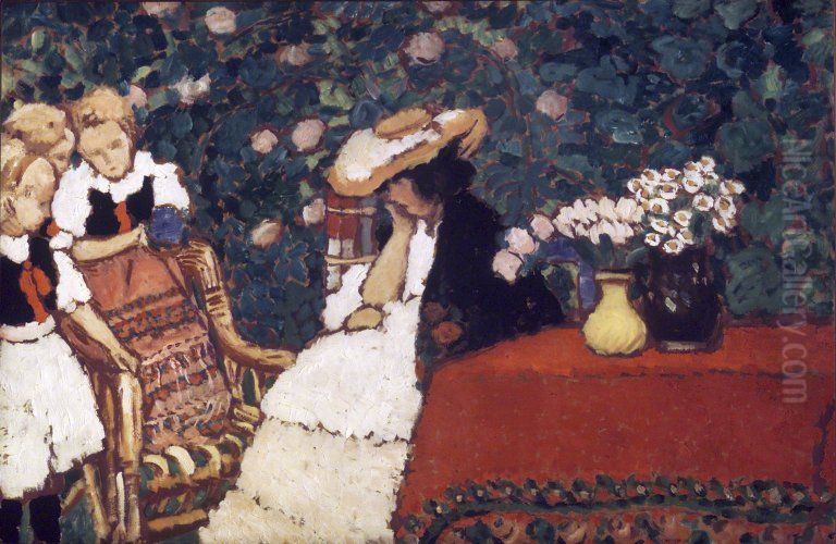 Woman with Three Girls Oil Painting by Jozsef Rippl-Ronai