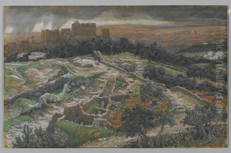 Reconstruction of Golgotha and the Holy Sepulchre, Seen from the Walls of the Judicial Gate (Calvary). Oil Painting by James Jacques Joseph Tissot