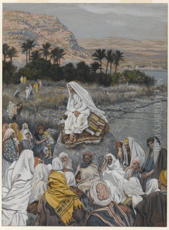 Jesus Sits by the Seashore and Preaches Oil Painting by James Jacques Joseph Tissot