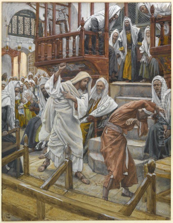 Jesus chasse un possede de la synagogue Oil Painting by James Jacques Joseph Tissot