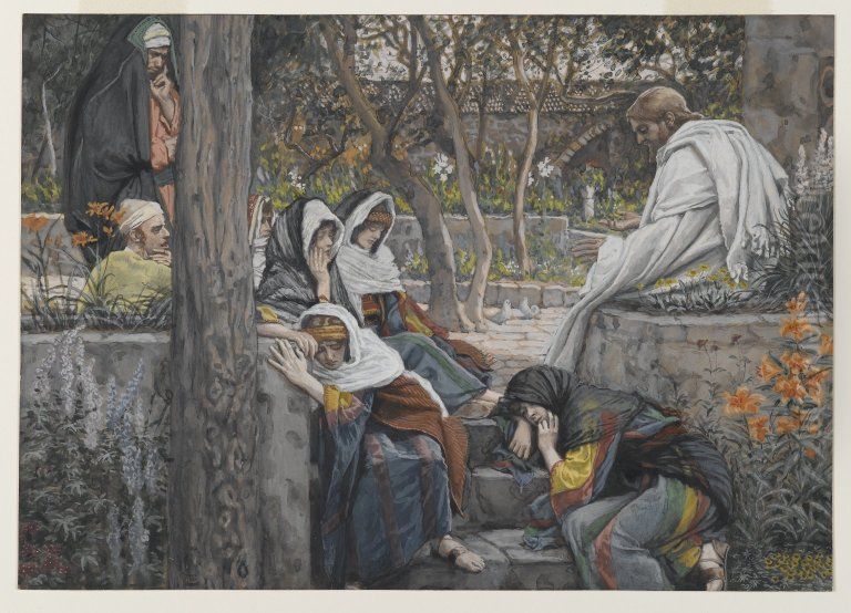 Jesus a Bethanie, Marie, Madeleine et Marthe Oil Painting by James Jacques Joseph Tissot
