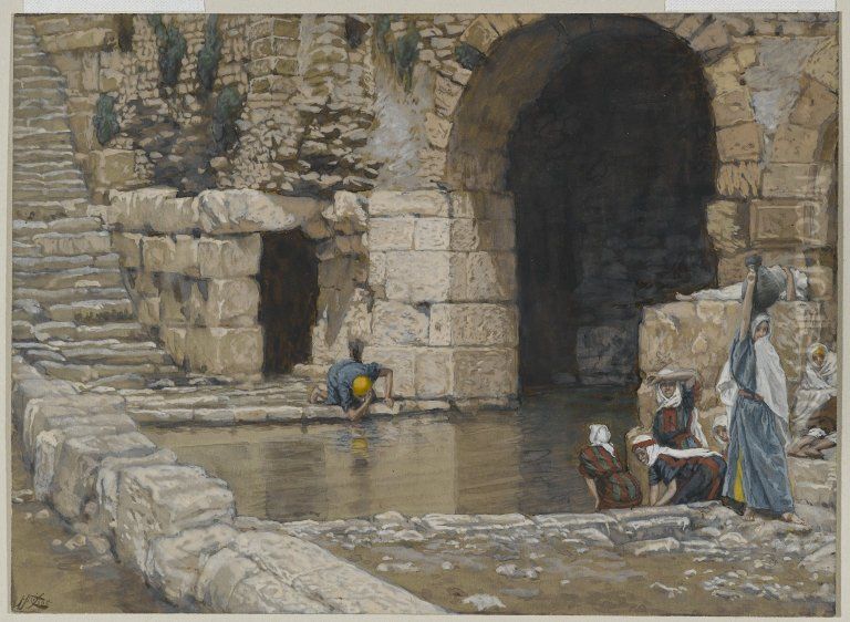 The Blind Man Washes in the Pool of Siloam Oil Painting by James Jacques Joseph Tissot