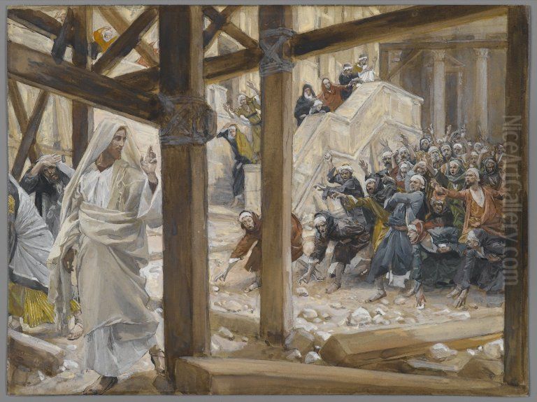 The Jews Took Up Rocks to Stone Jesus Oil Painting by James Jacques Joseph Tissot