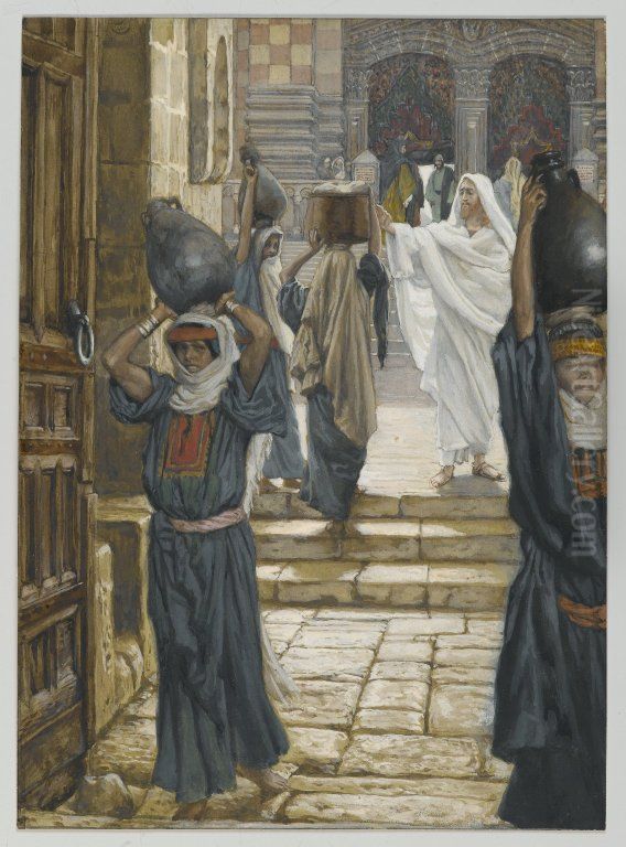 Jesus empeche de porter les fardeaux dans le parvis du Temple Oil Painting by James Jacques Joseph Tissot