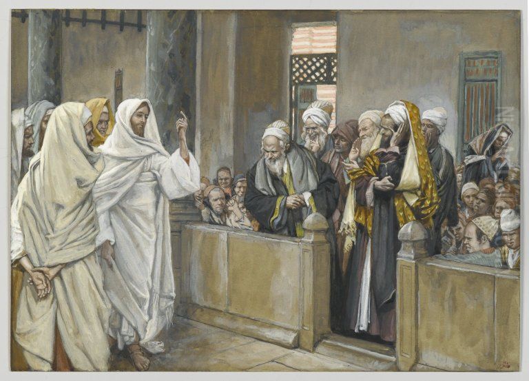 Les princes des pretres interrogent Jesus de quel droit il agit Oil Painting by James Jacques Joseph Tissot