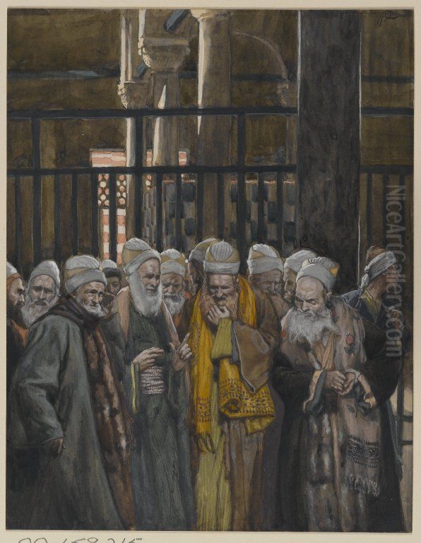 Conspiration des juifsEnglish:Conspiracy of the Jews Oil Painting by James Jacques Joseph Tissot