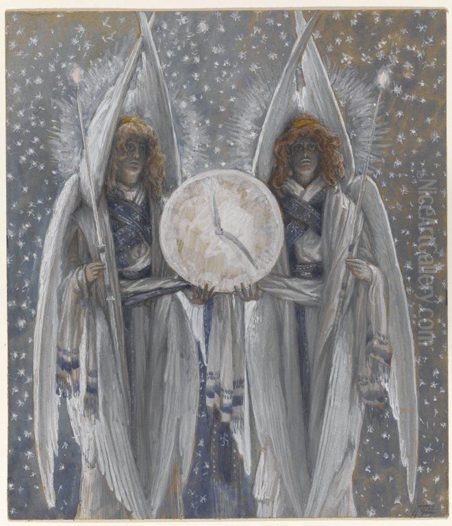 Angels Holding a Dial Indicating the Different Hours of the Acts of the Passion Oil Painting by James Jacques Joseph Tissot