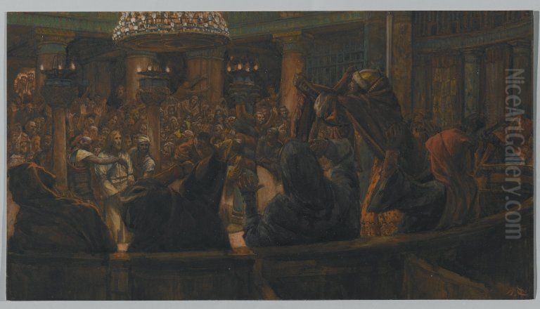 Le manteau dechire. Jesus condamne a mort par les Juifs. Oil Painting by James Jacques Joseph Tissot