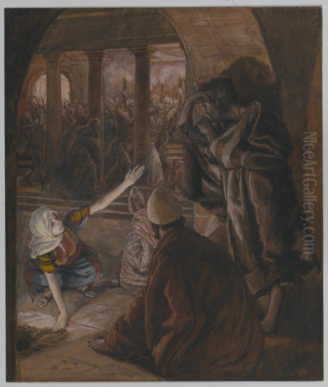 The Third Denial of Peter. Jesus' Look of Reproach (Le troisieme reniement de Saint Pierre.  Le regard de reproche de Jesus). Oil Painting by James Jacques Joseph Tissot