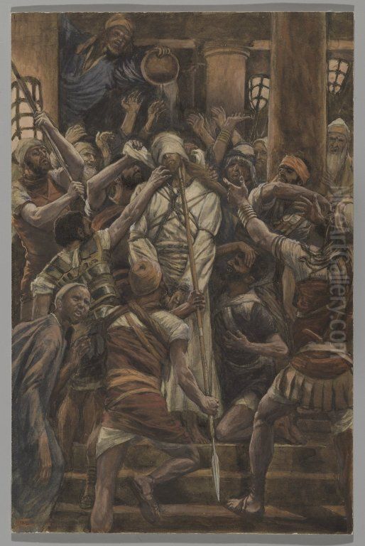 Les mauvais traitements chez Caiphe Oil Painting by James Jacques Joseph Tissot