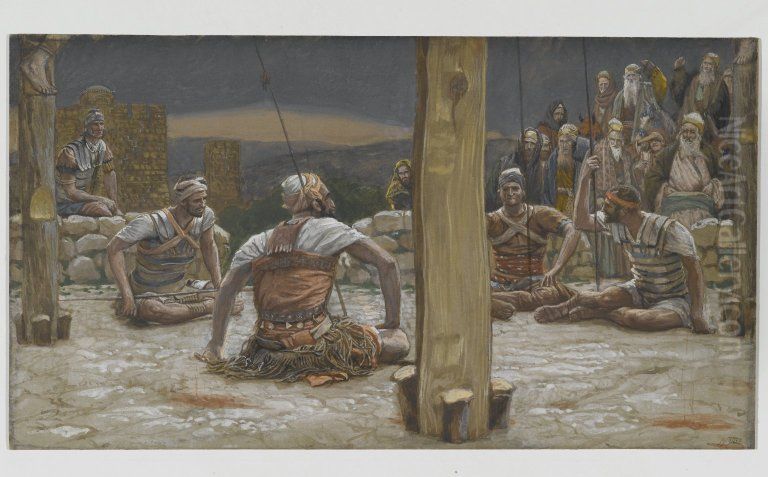 Les quatre gardes s'assirent et le garderent Oil Painting by James Jacques Joseph Tissot